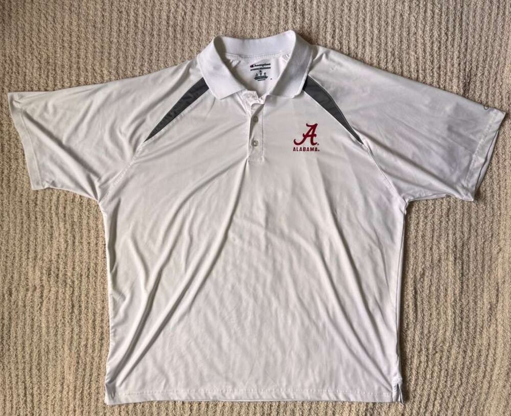 Champion Alabama Crimson Tide Polo Shirt Mens XL White Performance Golf Athletic